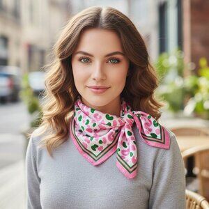 Tigerstars Pink Leopard Pattern Printed Square Silky Satin Bandana Scarf